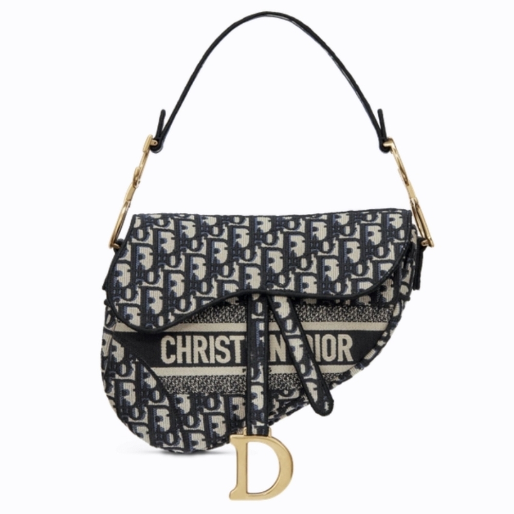 NEW!!! Authenticated Saddle Hand Bag Blue Dior Oblique Embroidery Iconic